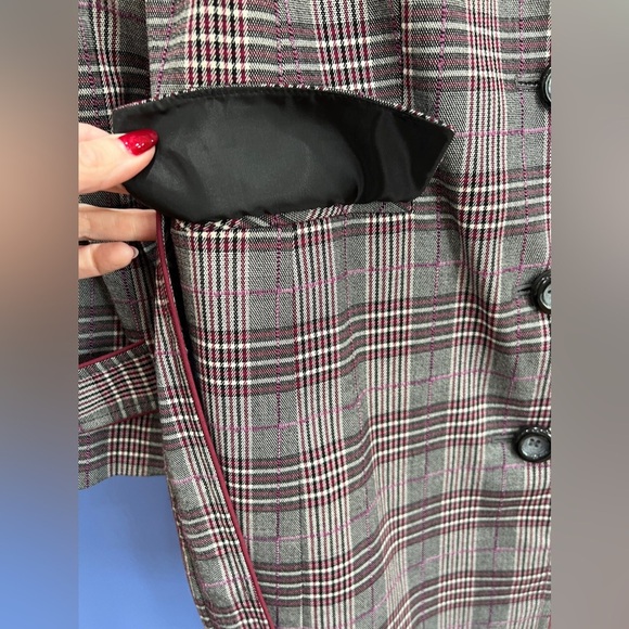 ANNE KLEIN A/LINE PLAID TRENCH COAT - Picture 5 of 9